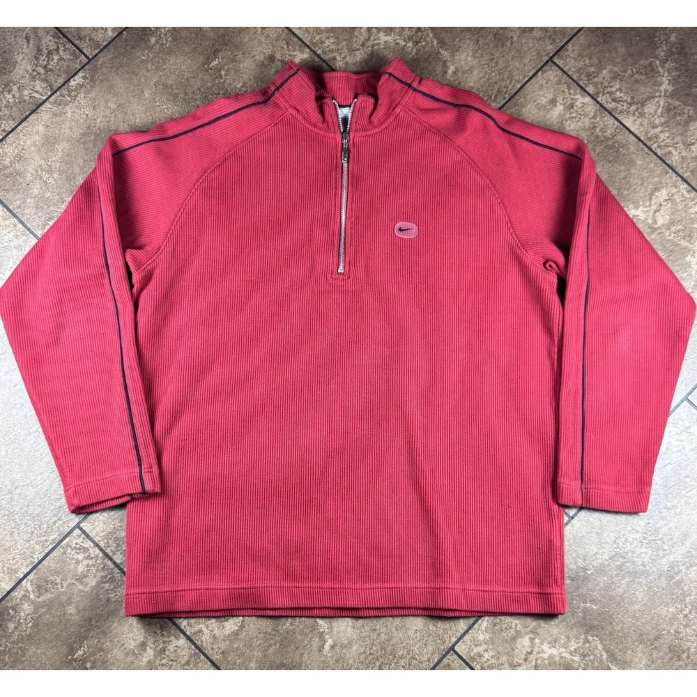 Vintage Nike Sweatshirt Mens Sz Lg Gray Tag 1/4 Zip Red Corduroy Mini Swoosh Y2K